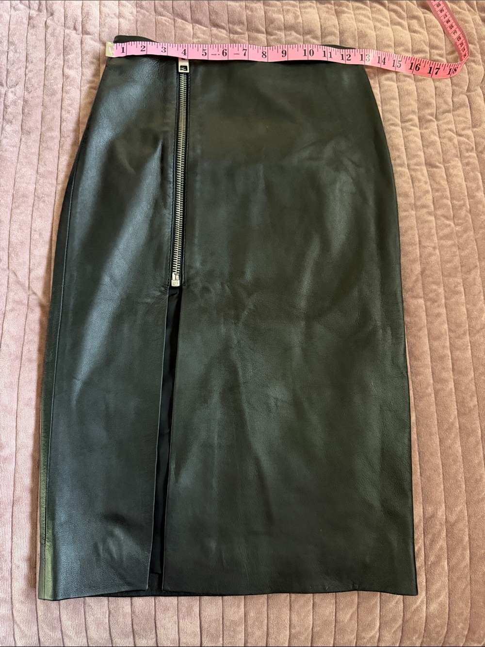 All Saints Black Leather Pencil Skirt with Front Zip Slit
